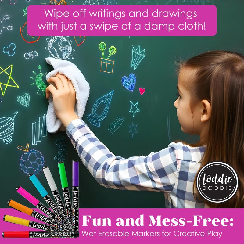 Loddie Doddie Fine Tip Liquid Chalk Markers - Pack of 8, 1mm - Precision Chalk Pens for Blackboard - Vibrant Neon Dry Erase Markers for Glass & Windows - Image 3